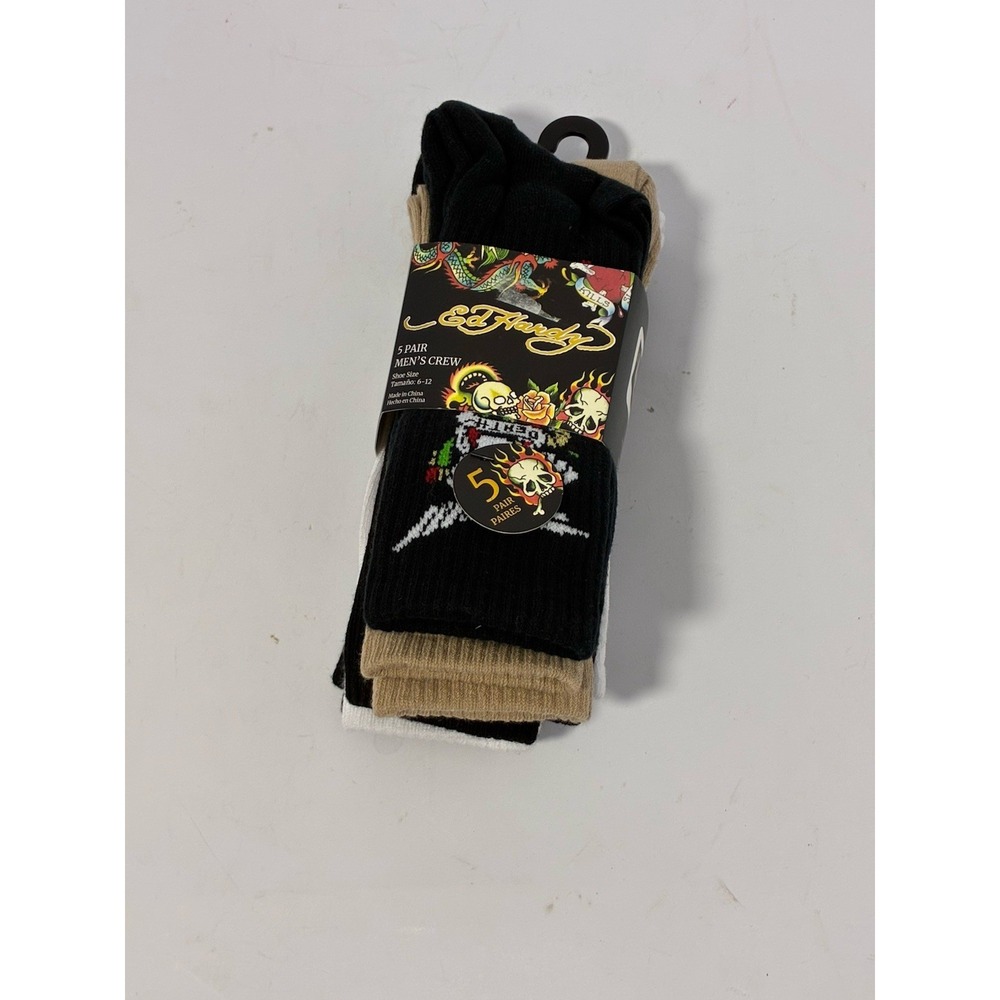 Ed Hardy Mens Cushioned Crew Socks 5 Pair size 6-12